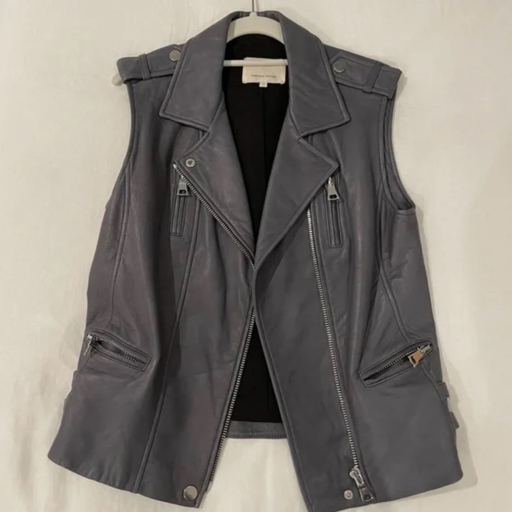 Rebecca Taylor lamb leather Sleeveless Leather Moto Vest - Gray